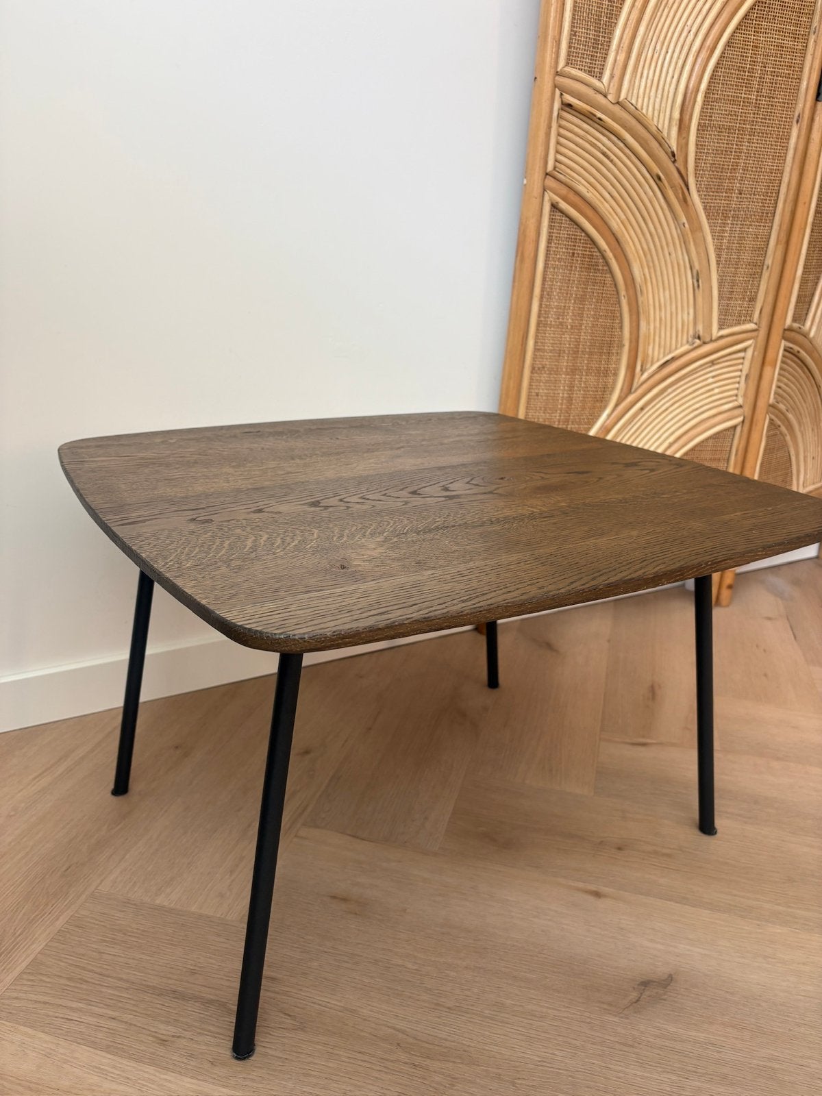 Salontafel hout donkerbruin japandi 61x61, Ophalen, 50 tot 100 cm, Vierkant, 50 tot 100 cm