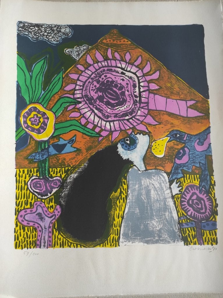 Corneille Beverloo(1922)Lithografie"Ollintonatiuh 332"Ges G, Personages en Fantasiefiguren, Ophalen of Verzenden, Lithografie