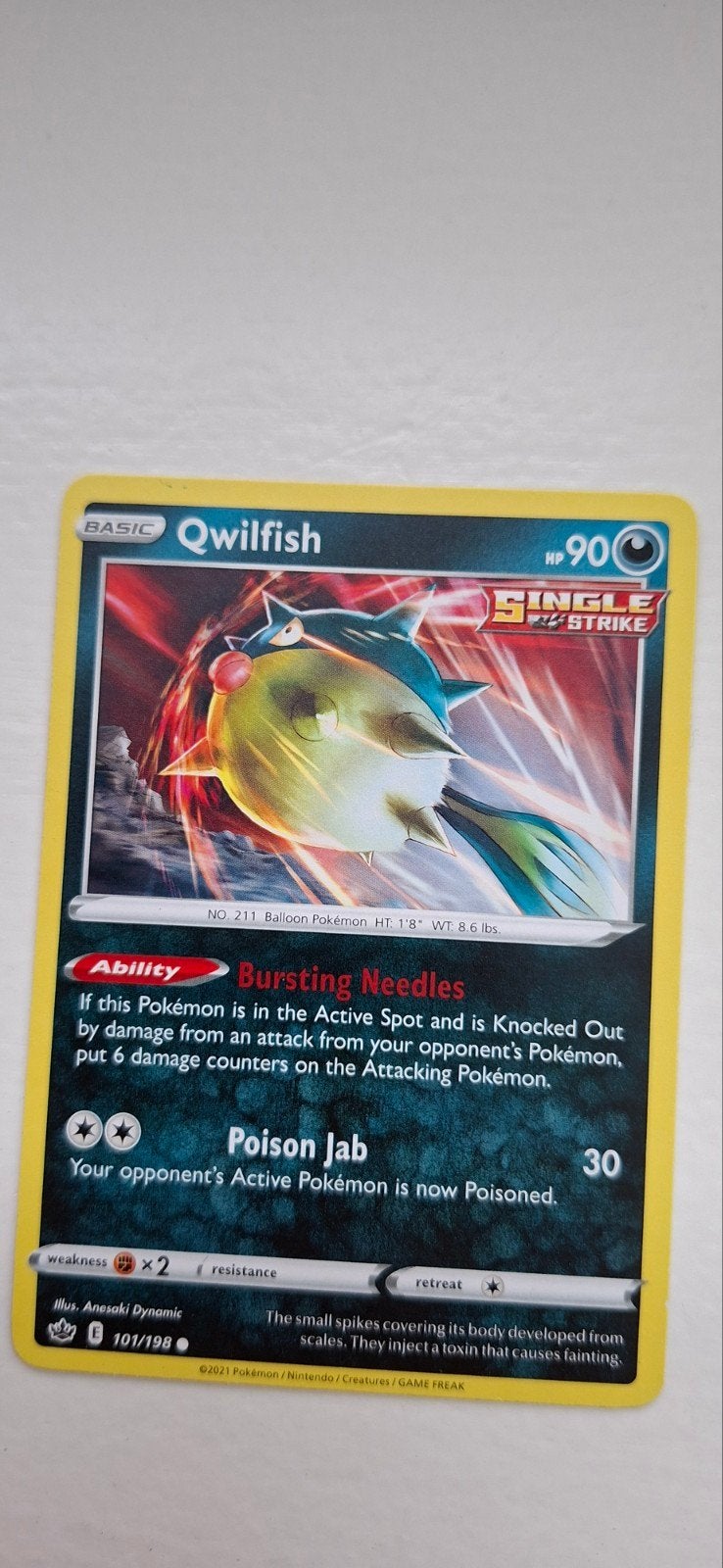 Qwilfish Pokémon Kaart 101/198 - Single Strike, Ophalen of Verzenden, Zo goed als nieuw, Losse kaart