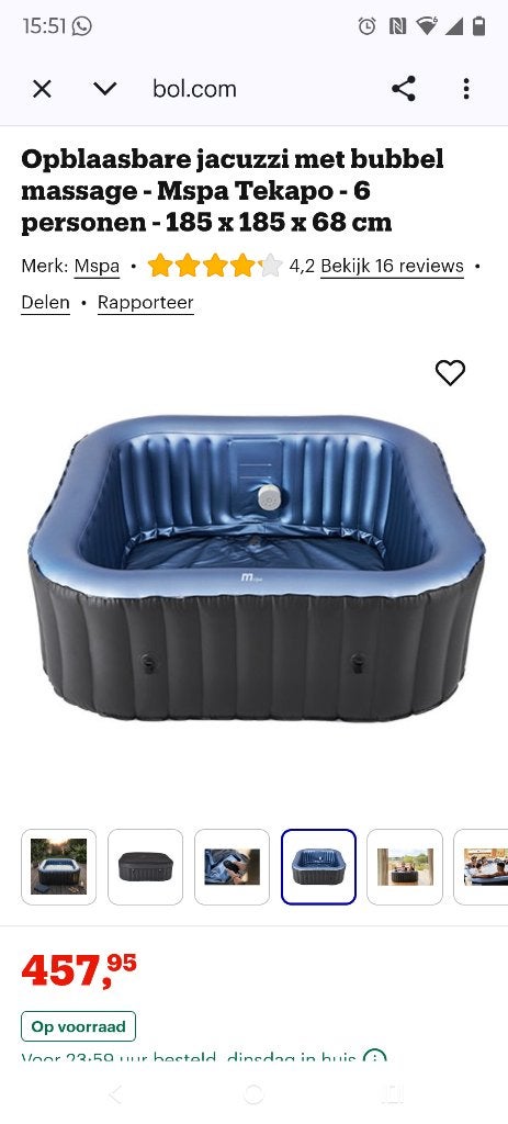 jacuzzi vierkant max 6 personen, Ophalen, Gebruikt, Afdekzeil, Opblaasbaar