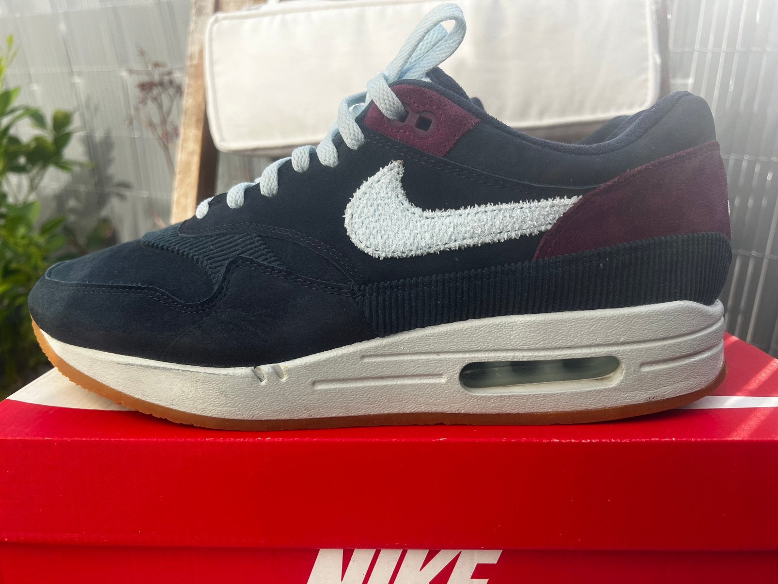 Nike Air Max 1 Crepe Pack “Dark Obsidian” 45, Kleding | Heren, Ophalen of Verzenden, Zo goed als nieuw, Blauw