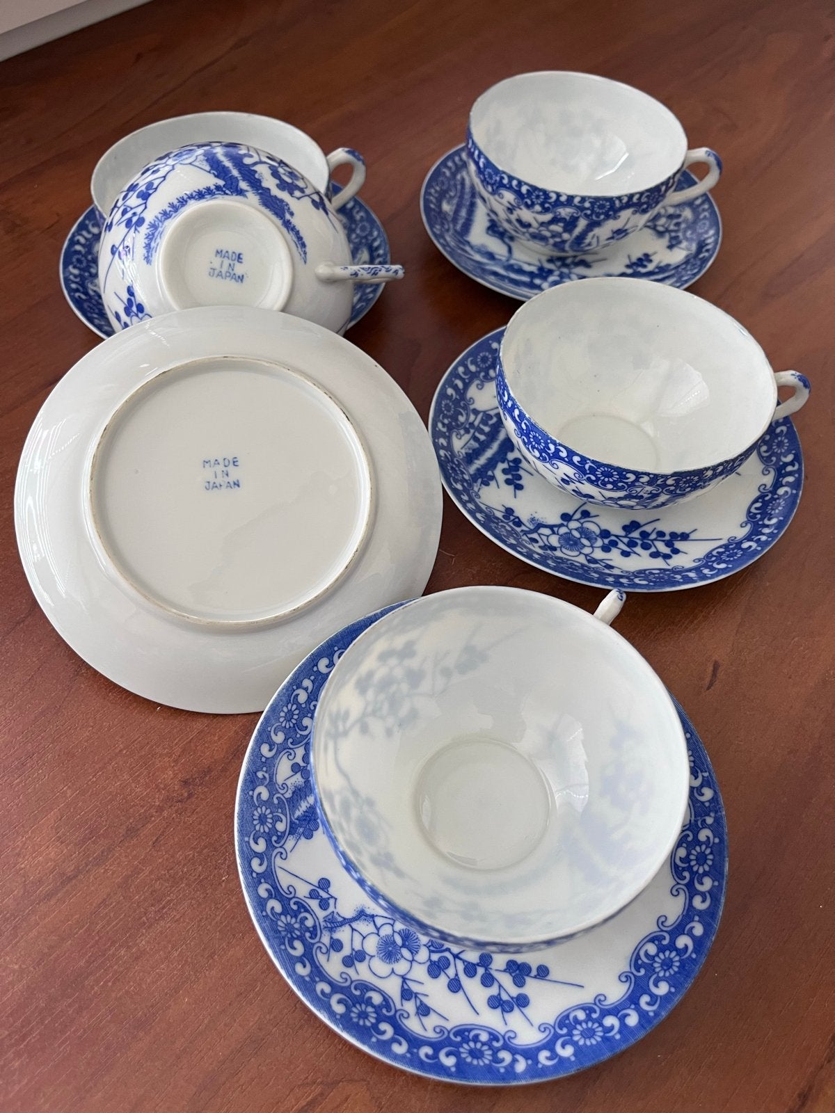 Vintage Japans porseleinen theeservies - 5 kopjes en schotel, Antiek en Kunst, Ophalen of Verzenden