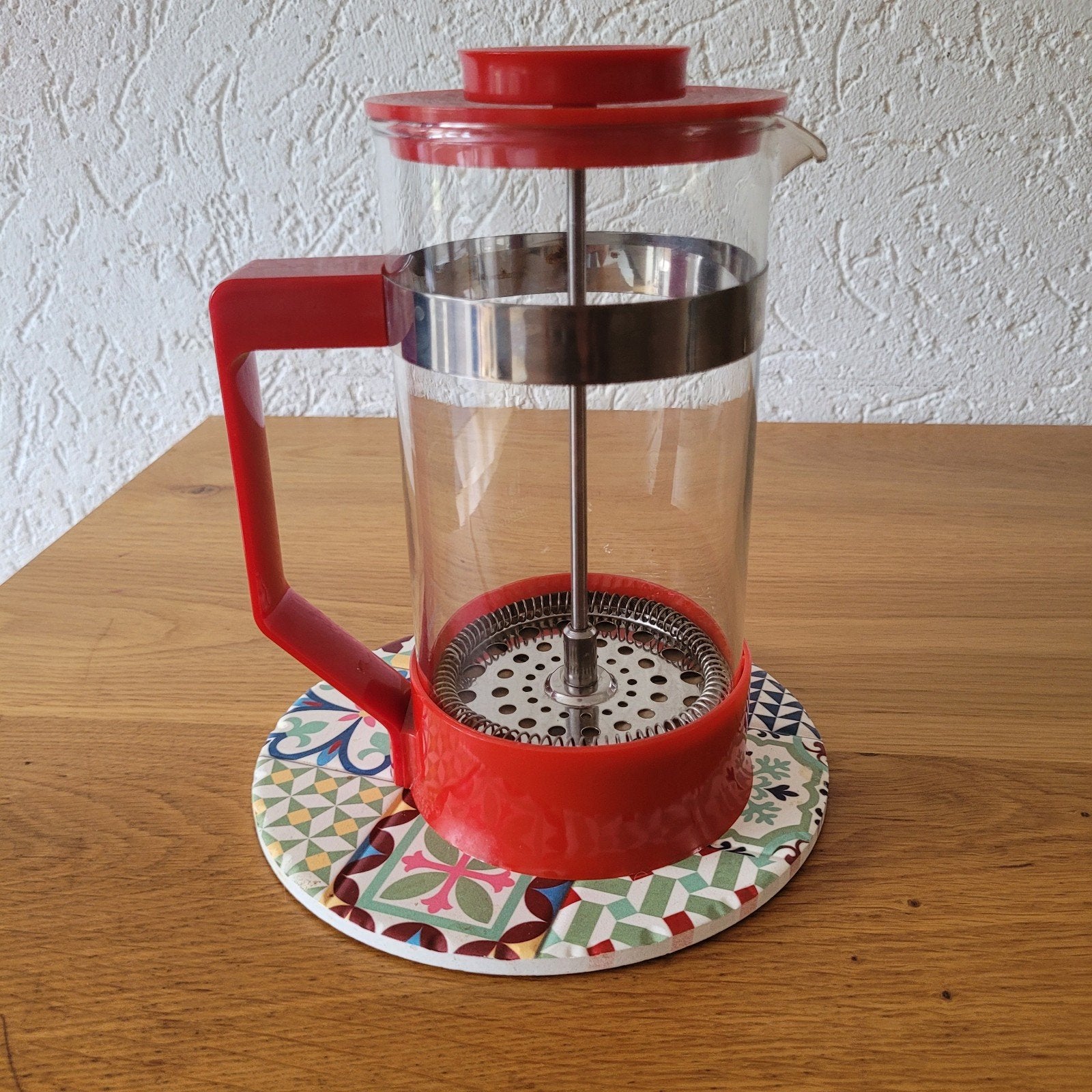 Vintage retro Franse Melior 8 Pyrex koffie pers cafetiere 1l, Ophalen of Verzenden, Zo goed als nieuw, Rood, Overige merken