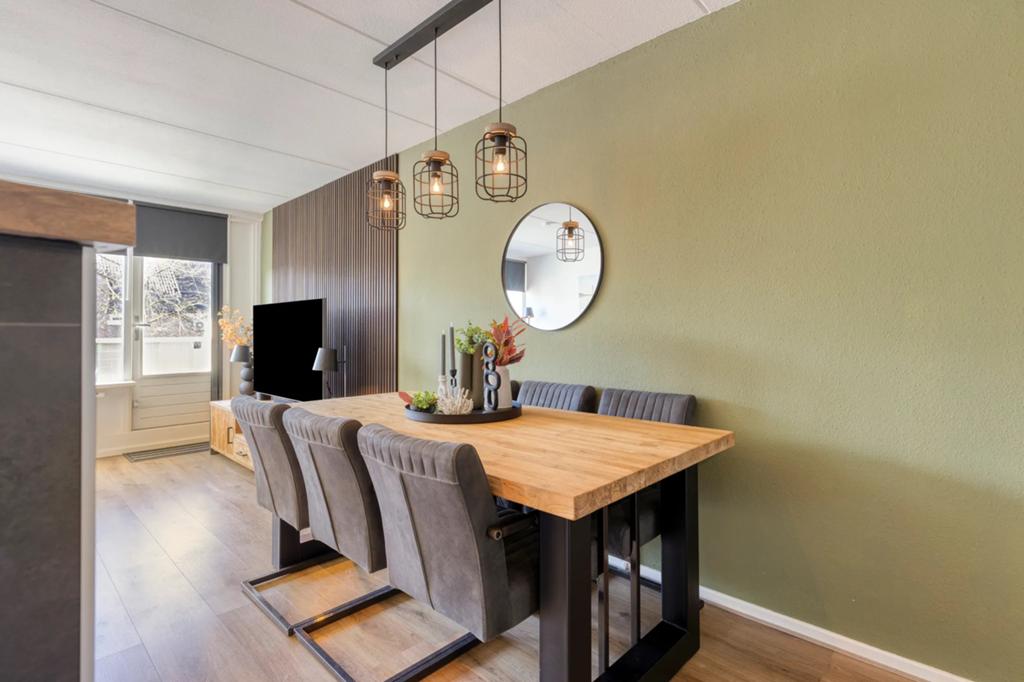 Eettafel met zes stoelen te koop!, Ophalen, Gebruikt, 100 tot 150 cm, Teakhout