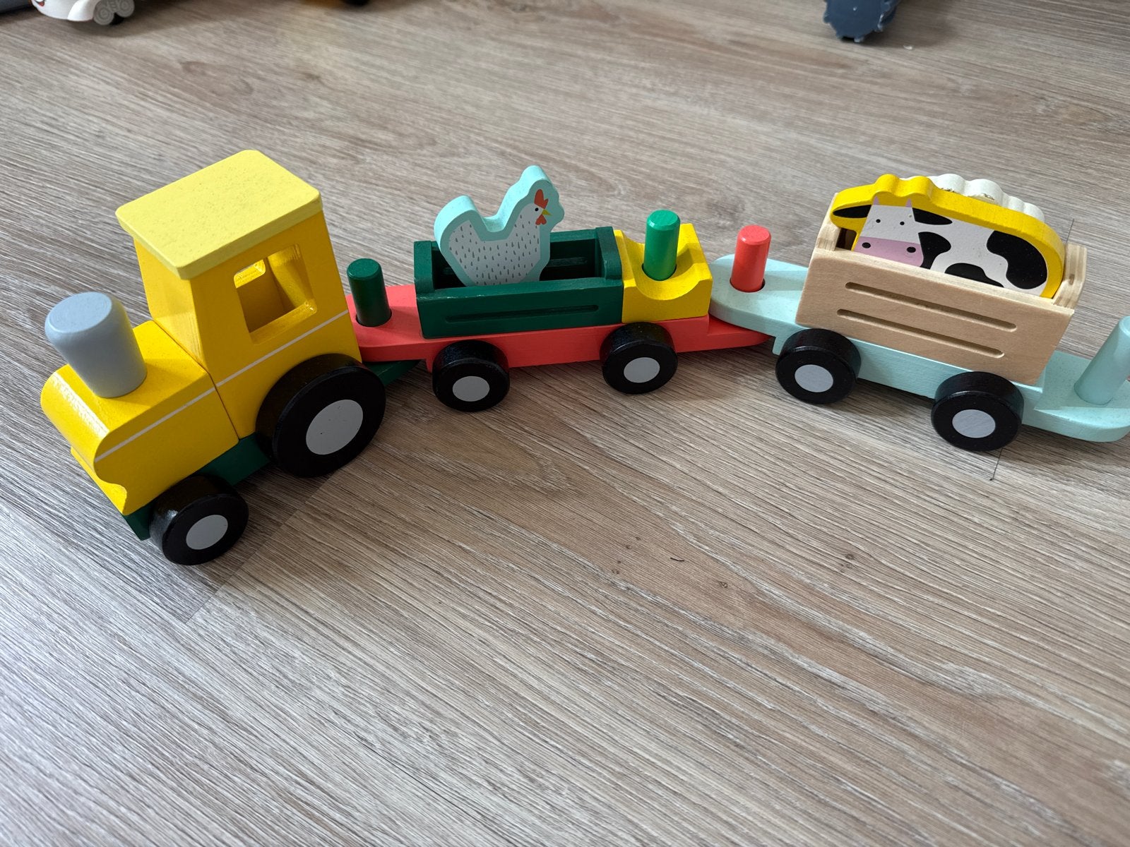 Houten trein met boerderijdieren, Ophalen of Verzenden, Gebruikt, Duw- of Trekspeelgoed