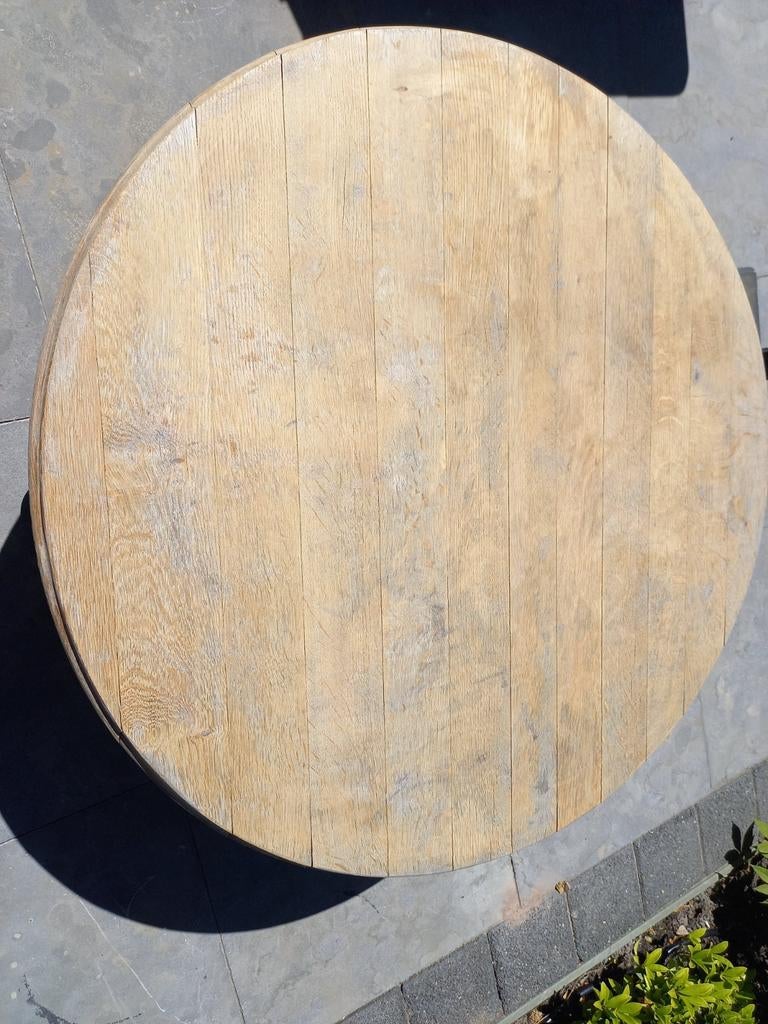 Ronde houten tafel, eikenhout, landelijke stijl, Huis en Inrichting, Gebruikt, 50 tot 100 cm, Landelijke stijl, Drie personen