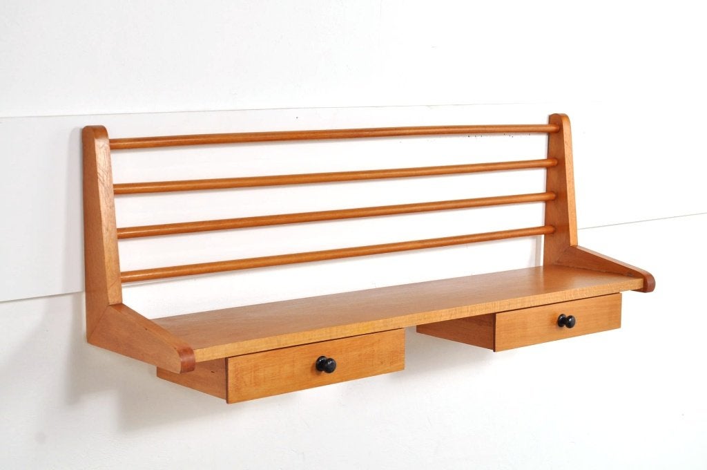 Vintage mid-century wandrek Bruynzeel beuken lades 50s/60s