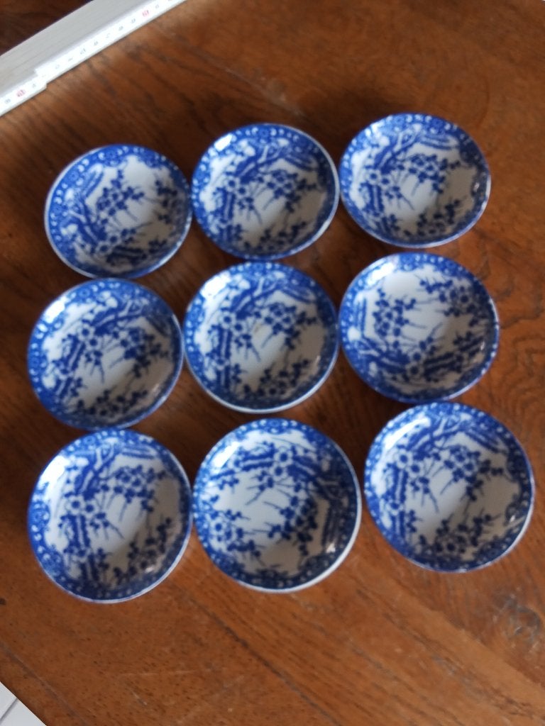 9 petit four theezakjes bordjes gemerkt GROSCH TEA, Ophalen of Verzenden