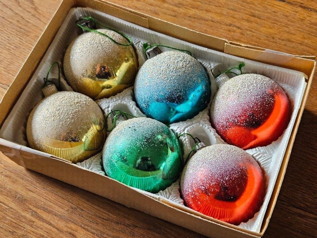 Vintage kerstballen doos 6 stuks, Ophalen of Verzenden