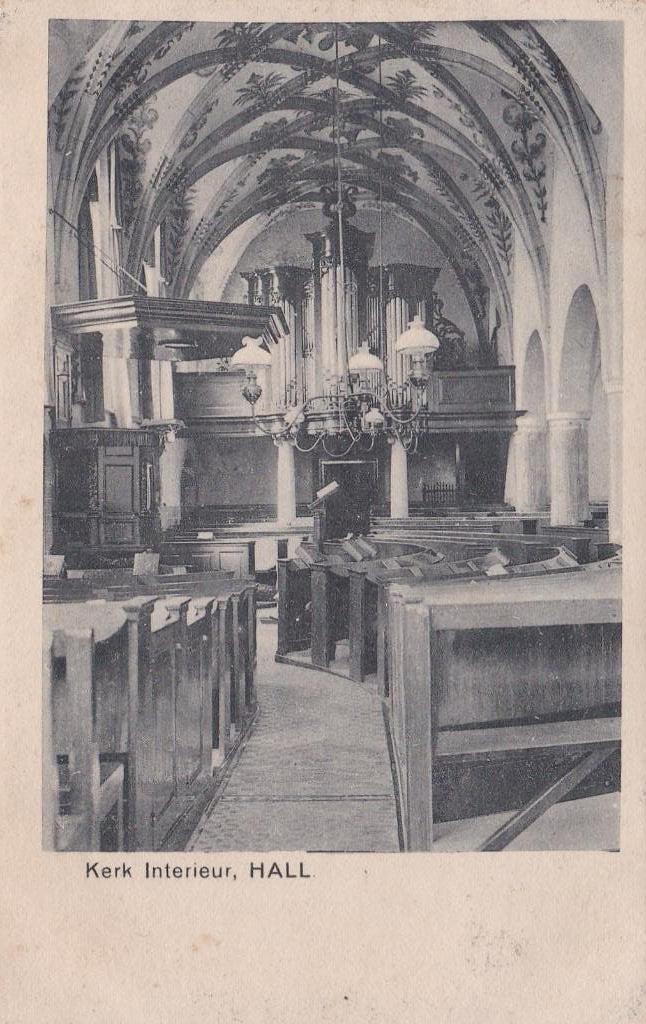 GA1558 Kerk Interieur Hall verz aan Mej D lindeboom Noordijk, Verzenden, 1920 tot 1940, Gelopen, Gelderland