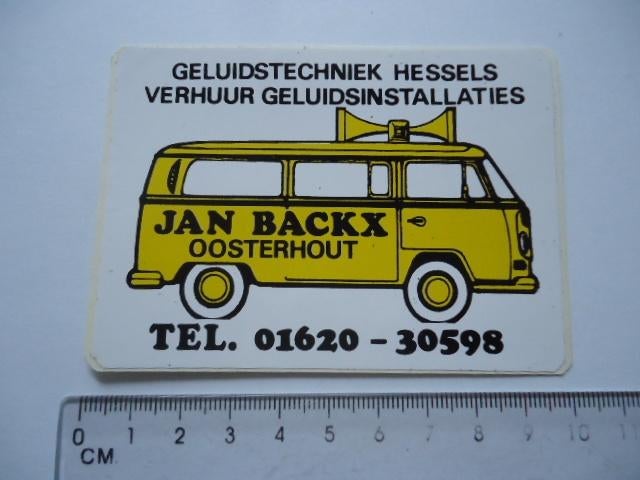 sticker oud Oosterhout Jan Backx geluid techniek sound vw, Verzenden, Zo goed als nieuw, Bedrijf of Vereniging