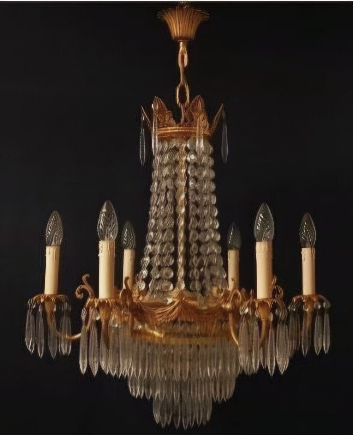 Prachtige Antieke Kroonluchter messing + oud glazen pegels, Antiek en Kunst, Ophalen