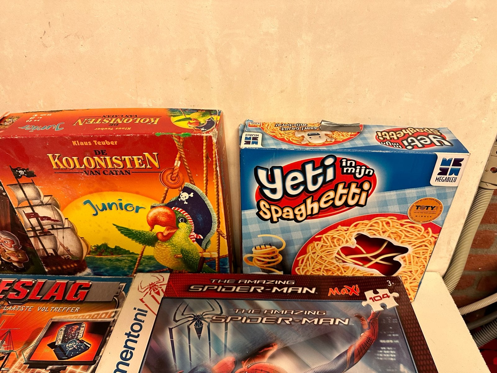 Diverse kinder spellen: Kolonisten, Zeeslag, Cluedo, Monopol, Ophalen, Gebruikt