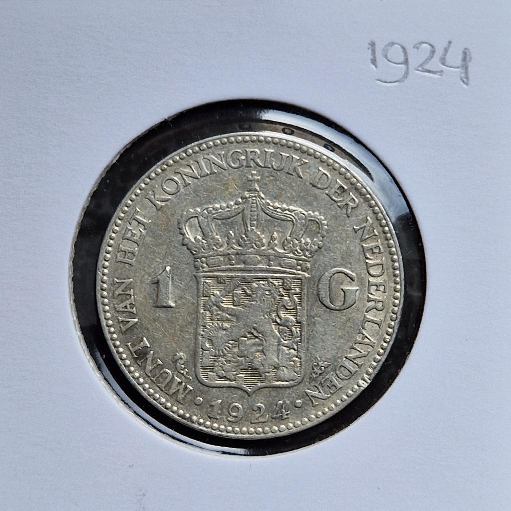 Zilveren gulden 1924 Wilhelmina, Postzegels en Munten, Munten | Nederland, 1 gulden, Zilver, Ophalen of Verzenden, Koningin Wilhelmina