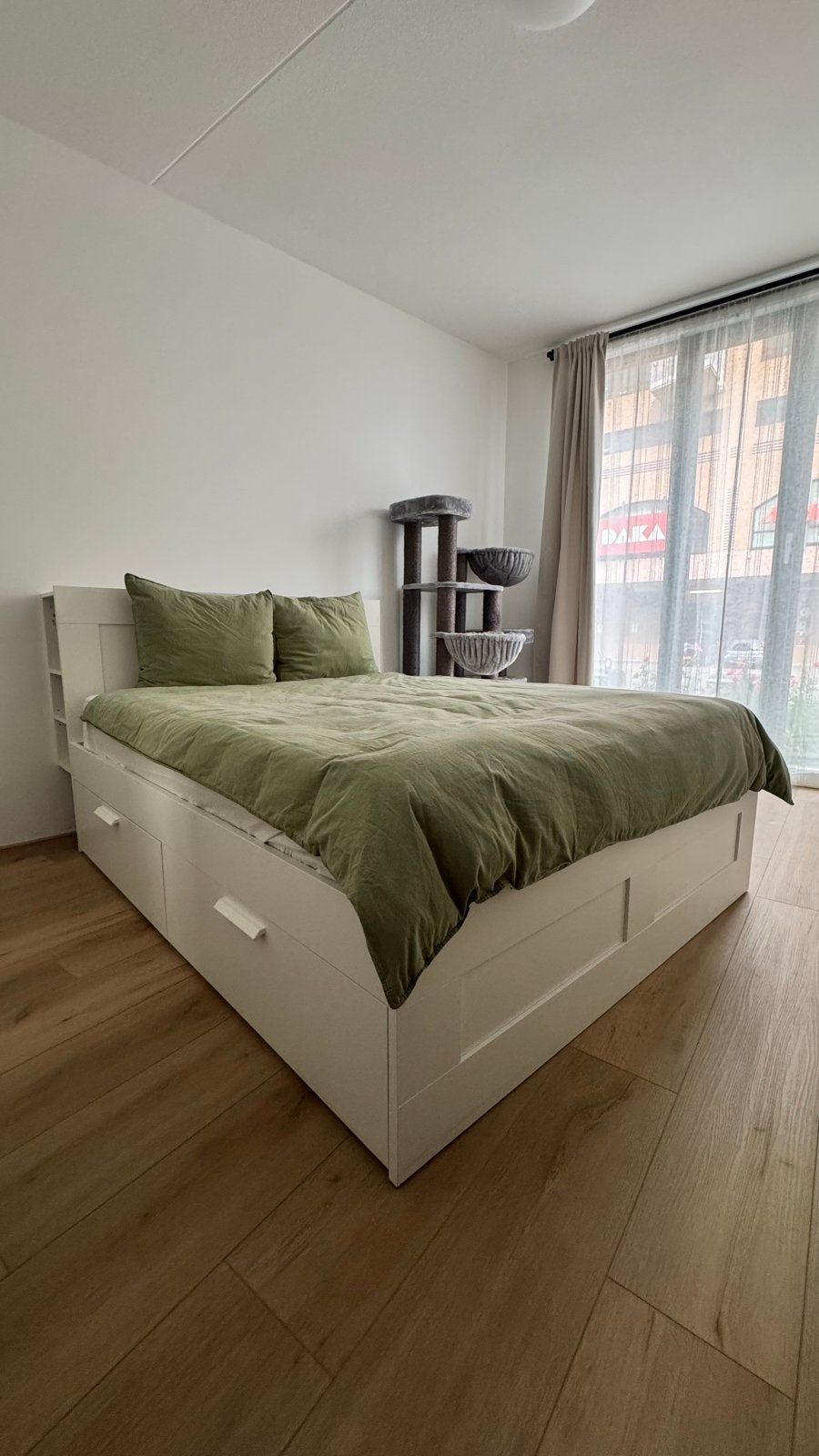 Ikea Brimnes bedframe met matras + lades + hoofdeinde, Ophalen, Gebruikt, Wit, Tweepersoons