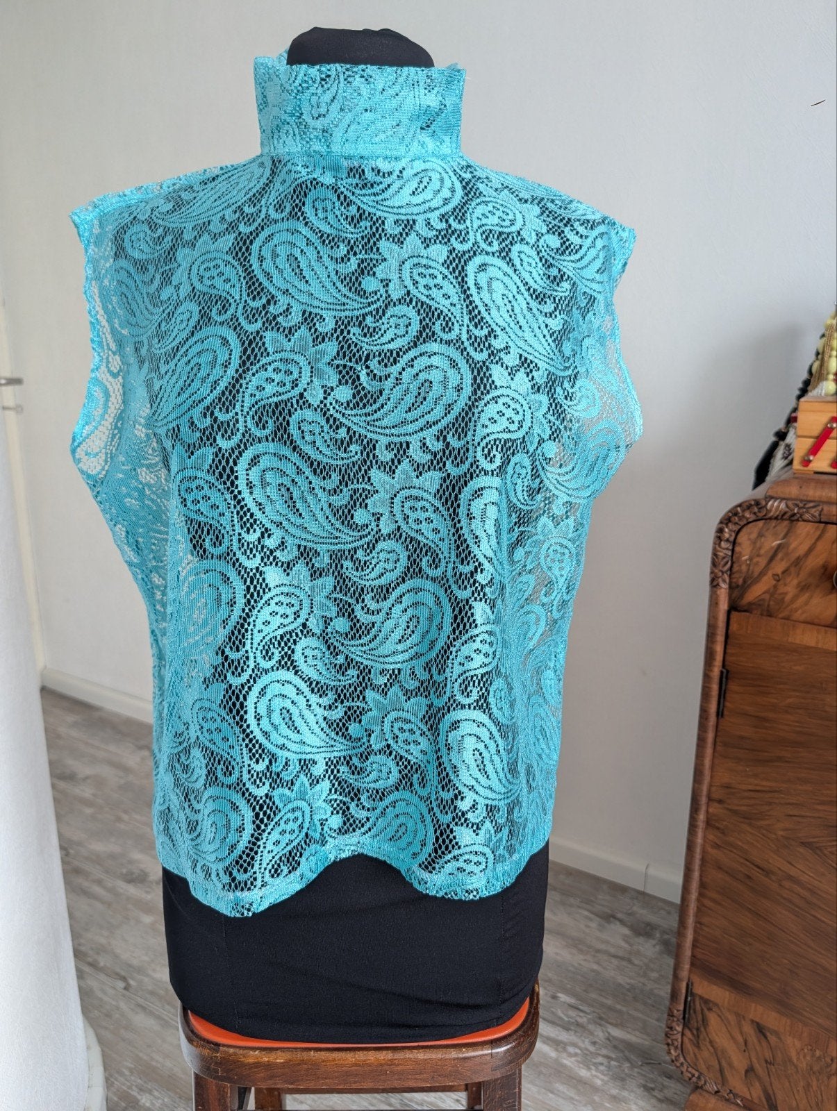 Vintage kanten top, Ophalen of Verzenden, Blauw
