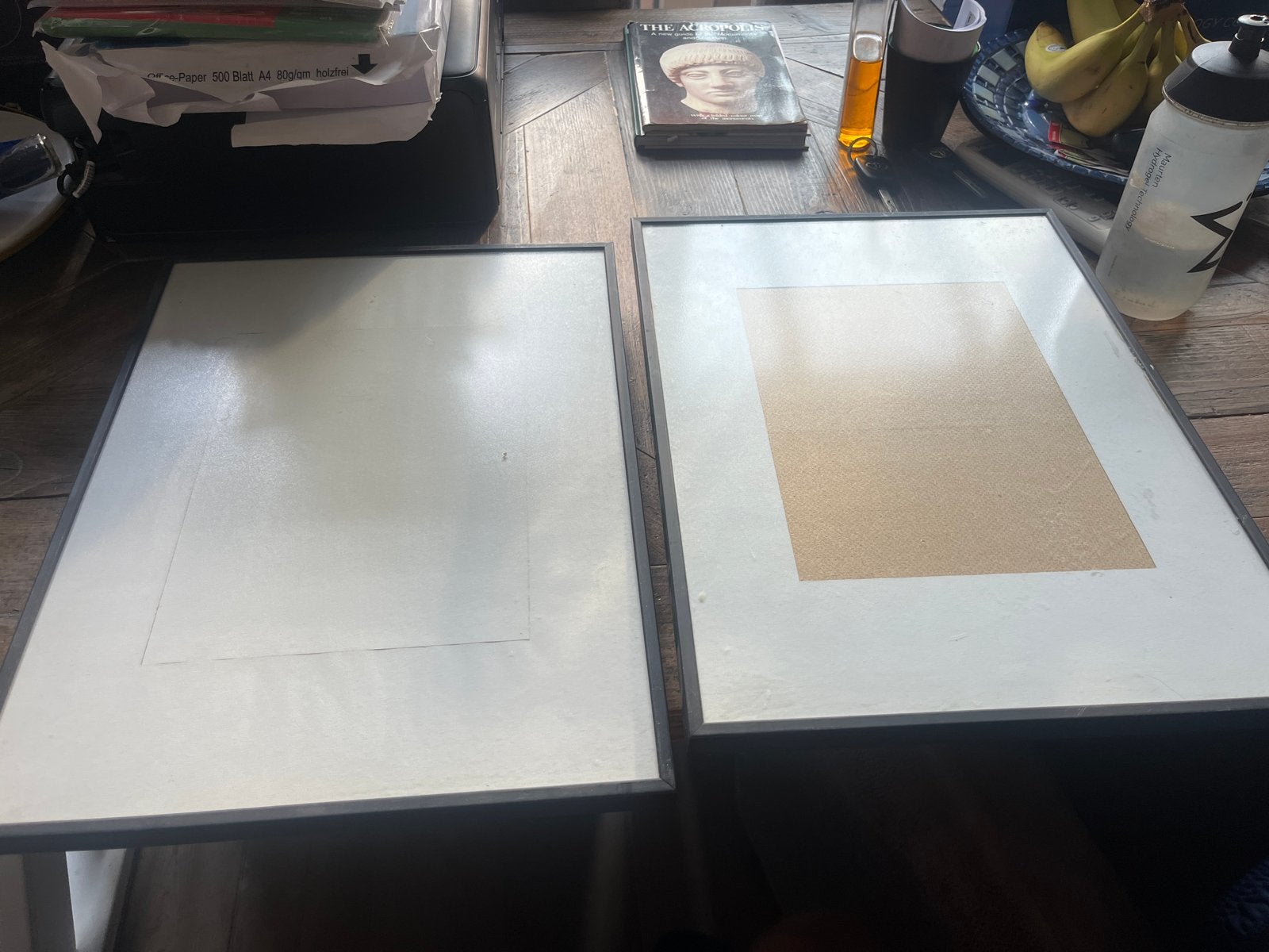 Set van 2 zwarte fotolijsten met passe-partout, Gebruikt, Ophalen of Verzenden, Fotolijst, Met glas