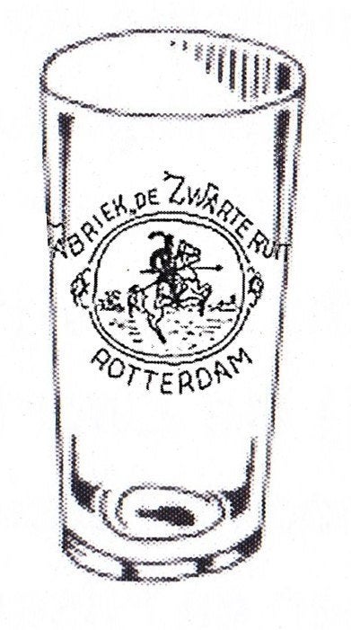 Glas met opdruk; Fabriek "de Zwarte Ruiter" Rotterdam, Verzamelen, Ophalen of Verzenden, Gebruikt, Borrel- of Shotglas