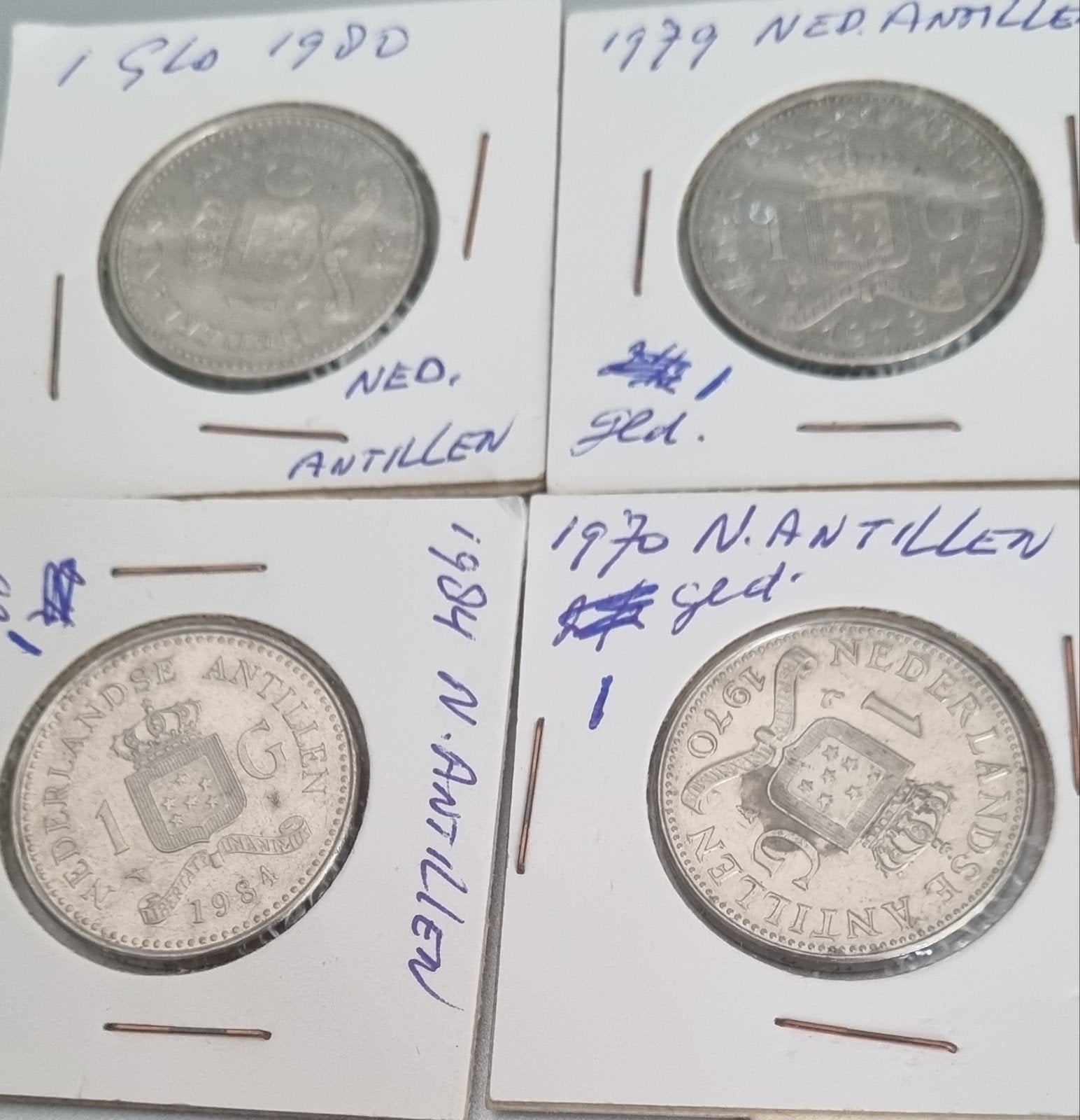 Set van 4 Antilliaanse Guldens (1970, 1979, 1980, 1984), Ophalen of Verzenden, Koningin Juliana, 1 gulden, Setje