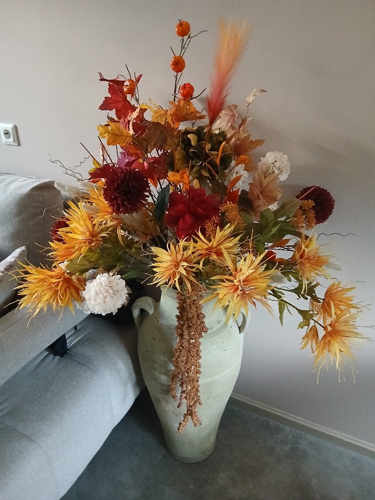 prachtig groot boeket {kunst} herfstbloemen. ZONDER de  vaas, Ophalen, Overige materialen, Zo goed als nieuw, Handgemaakt