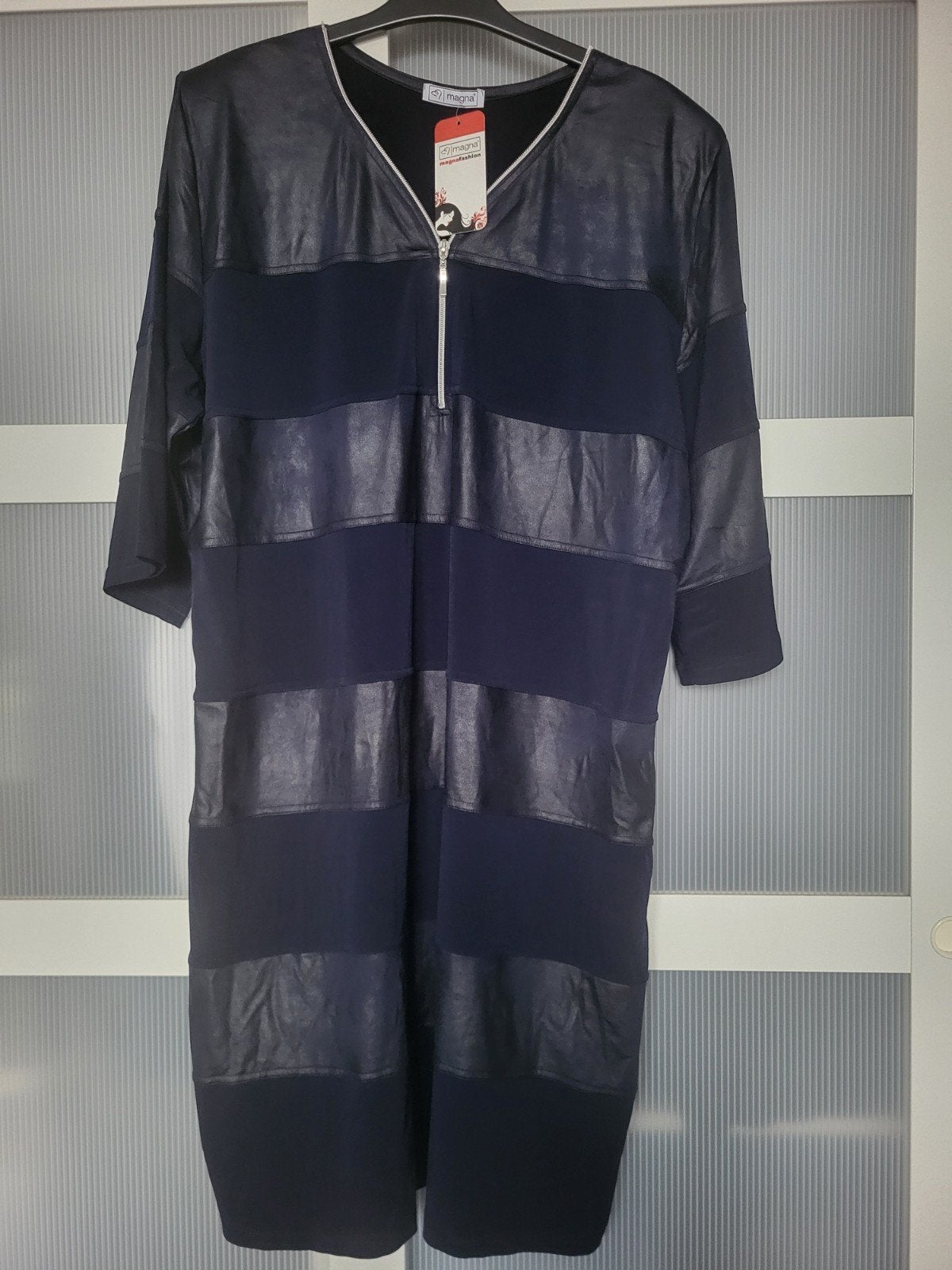 Magna Jurk met Leren Details - Maat 52/54, Blauw, Jurk, Nieuw, Ophalen of Verzenden