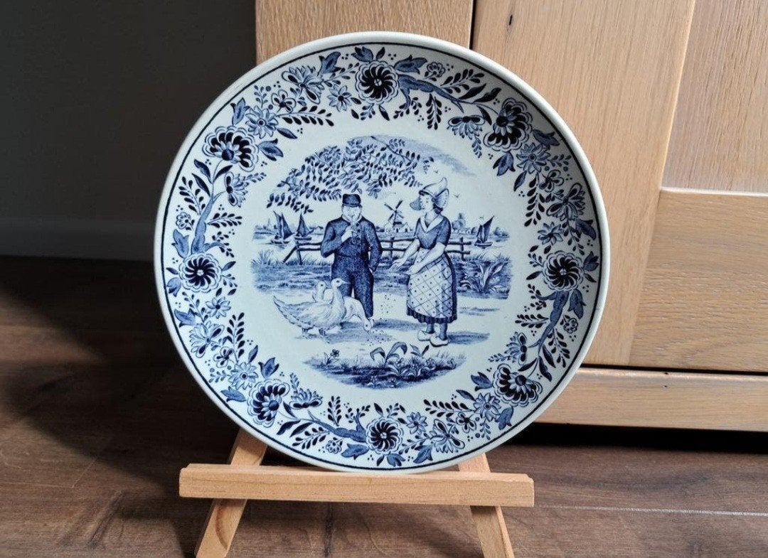 Delfts Blauw Wandbord Hollands Tafereel Boch België 22cm, Antiek en Kunst, Antiek | Wandborden en Tegels, Ophalen of Verzenden