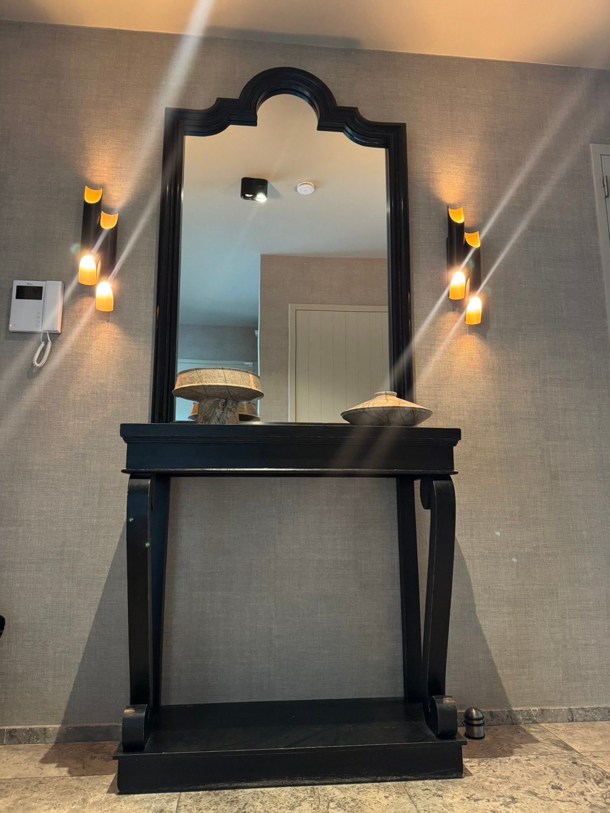 Luxe tijdloze spiegel met bijpassende sidetable, Gebruikt, 200 cm of meer, Ophalen of Verzenden, 100 tot 125 cm