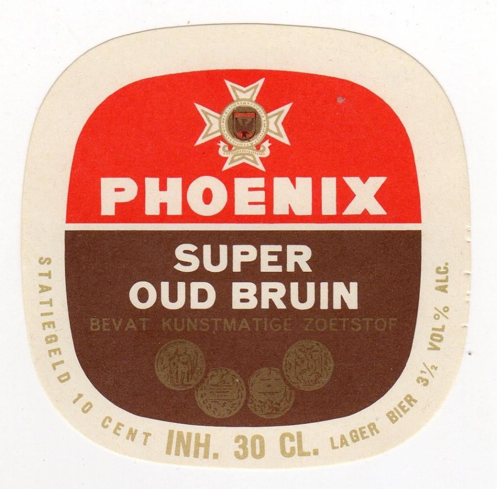 PHOENIX bieretiket - super oud bruin - nr. 27555, Verzamelen, Biermerken, Ophalen of Verzenden, Nieuw, Overige typen, Overige merken