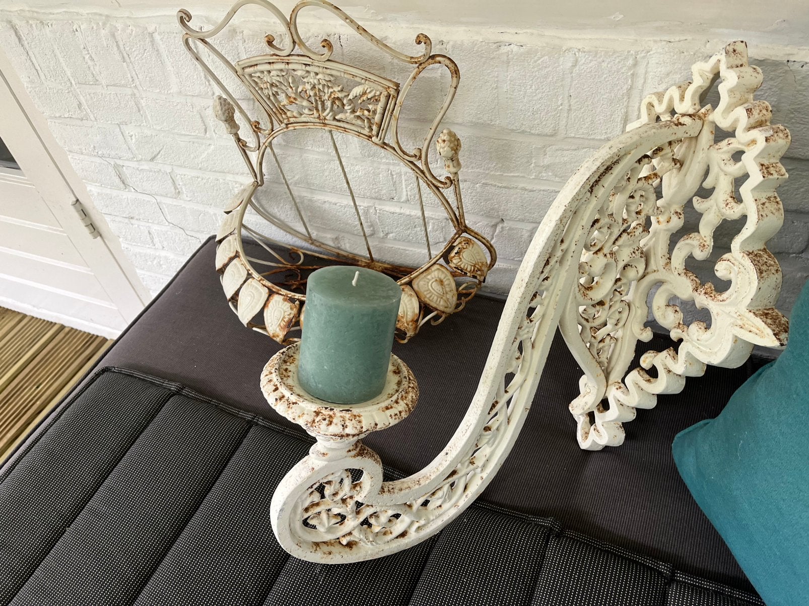 Brocante buitenkandelaar en plantkorf, Antiek en Kunst, Ophalen