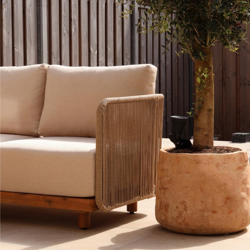 Sienna stoel-bank loungeset beige | touw + hardhout, Tuin en Terras, Tuinsets en Loungesets, Ophalen, 5 zitplaatsen, Aston Martinlaan 36