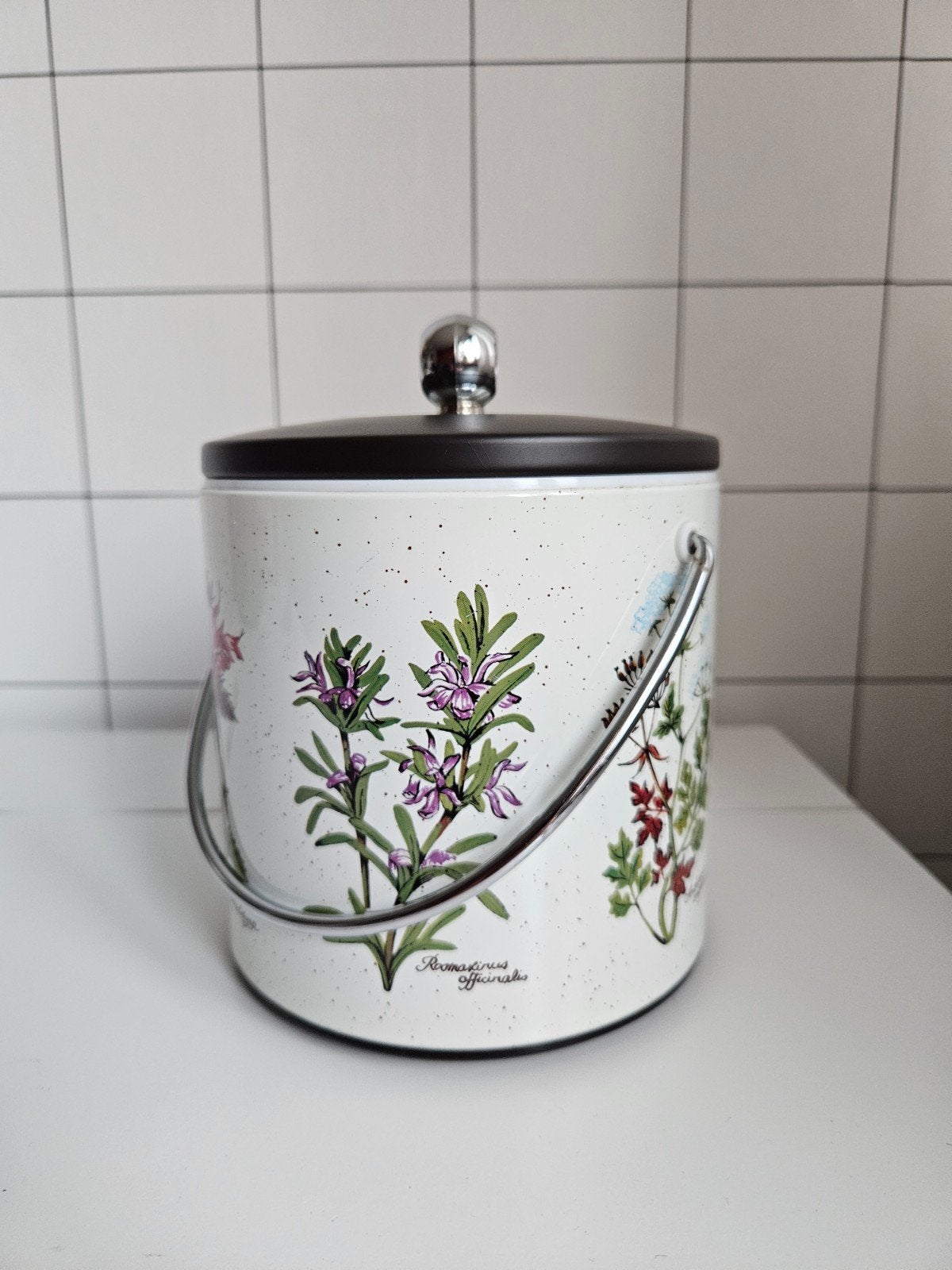 Vintage IJsemmer / Koelemmer Jaren 70 met Botanische Kruiden, Kunststof, Gebruikt, Met deksel, Pot, Bus of Blik