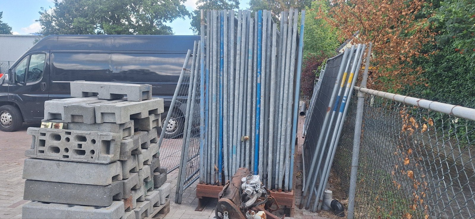 Bouwhekken met voet,transport bok en klemmen, Ophalen of Verzenden, Gebruikt, IJzer