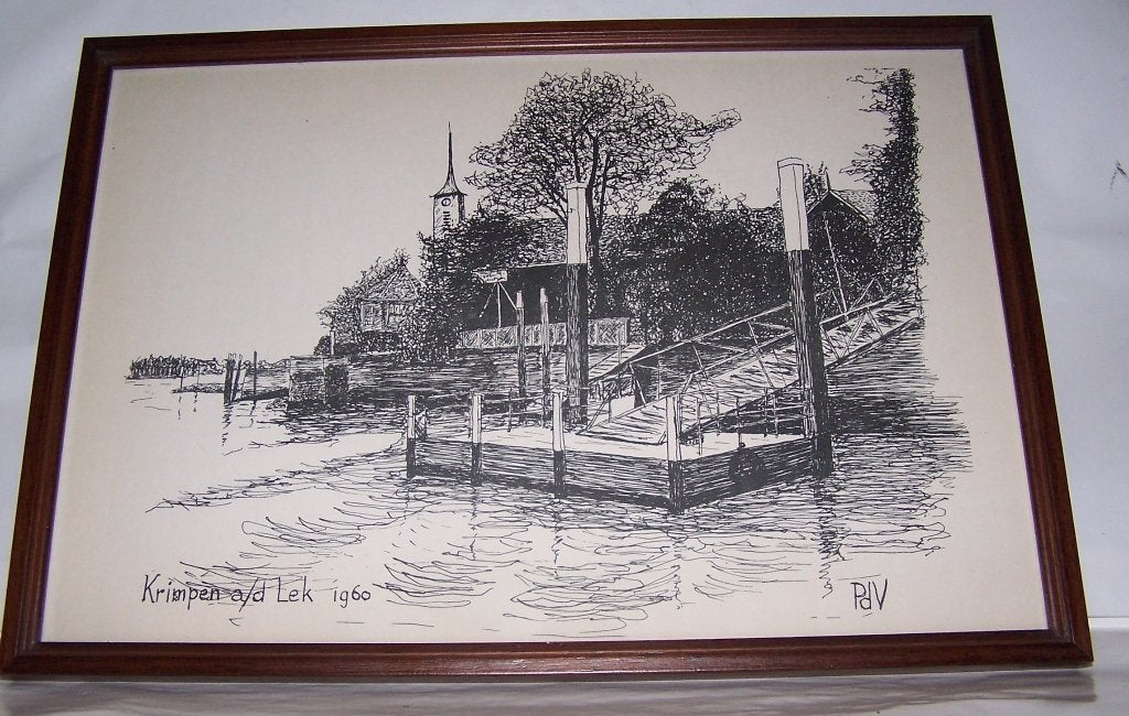 Prachtige pentekening Krimpen a/d Lek 1960 gesigneerd PdV., Antiek en Kunst, Ophalen of Verzenden, Tekening, Handgemaakt