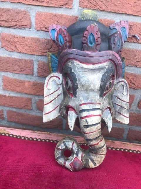fraai houten GANESHA masker/beeld, Antiek en Kunst, Handgemaakt, Hout, Azië, Religie