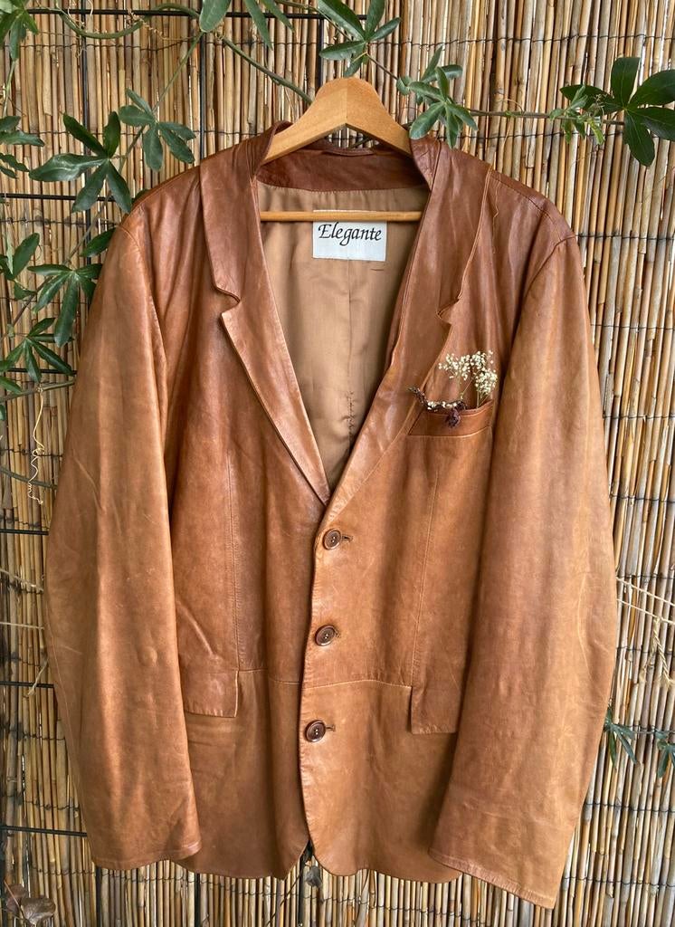 Vintage leren blazer "Primavera", Ophalen of Verzenden, Zo goed als nieuw, Maat 52/54 (L), Bruin