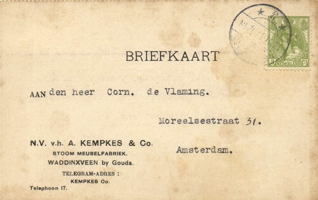 NV v.h. A. Kempkes + Co., Waddinxveen by Gouda - 02.1917 - b, Ophalen of Verzenden, Briefkaart