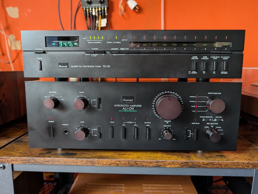 Sansui AU-D9 en de Sansui TU-S9 Vintage audio set, Gebruikt, 60 tot 120 watt, Stereo, Ophalen