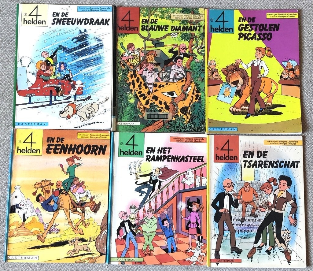 6 stripalbums van de 4 helden In prima staat, Meerdere stripboeken, Ophalen of Verzenden, Gelezen