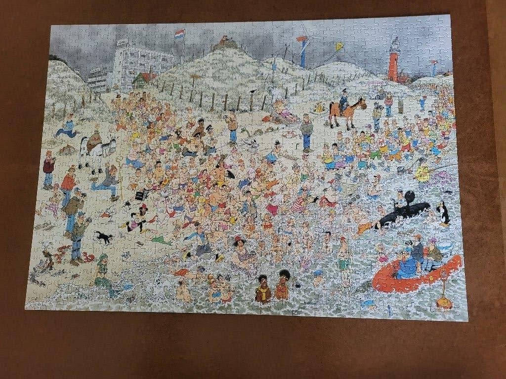 Nieuwjaarsduik en Elfstedentocht in 1 doos.     Puzzel., Ophalen of Verzenden, 500 t/m 1500 stukjes, Gebruikt, Legpuzzel