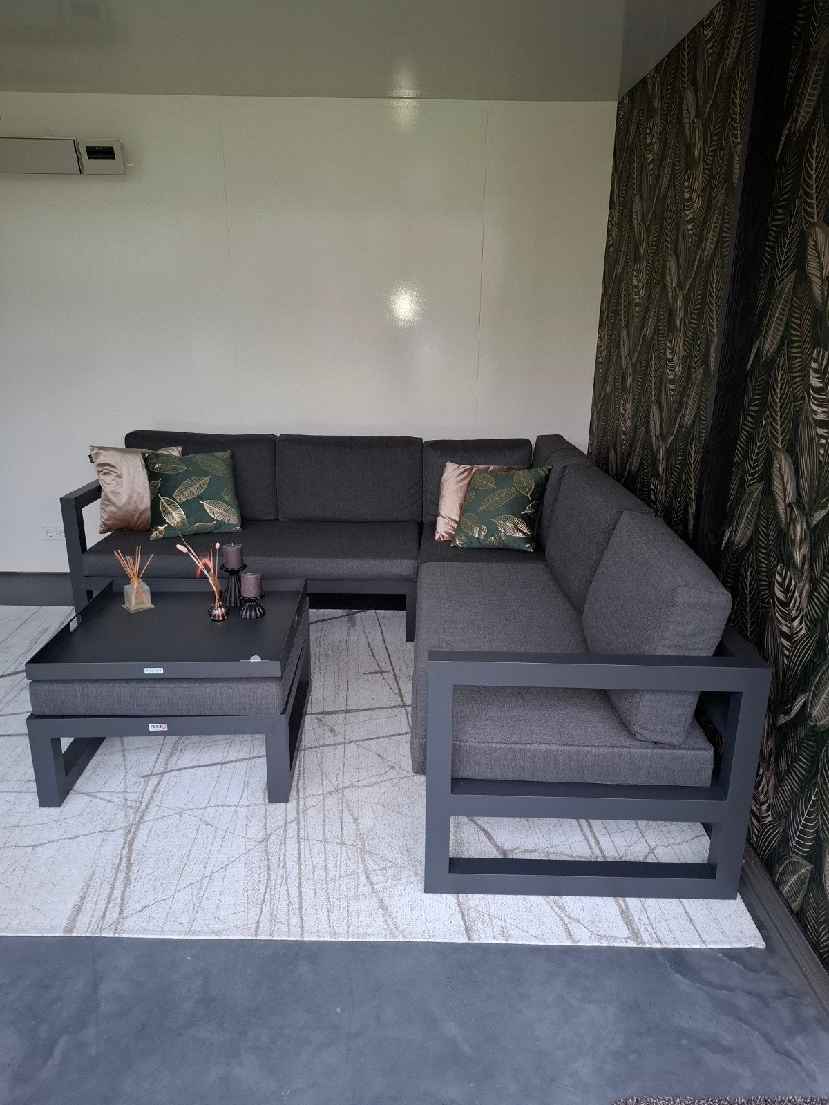 Moderne loungeset met salontafel - Antraciet, Ophalen, 5 zitplaatsen, Bank, Aluminium