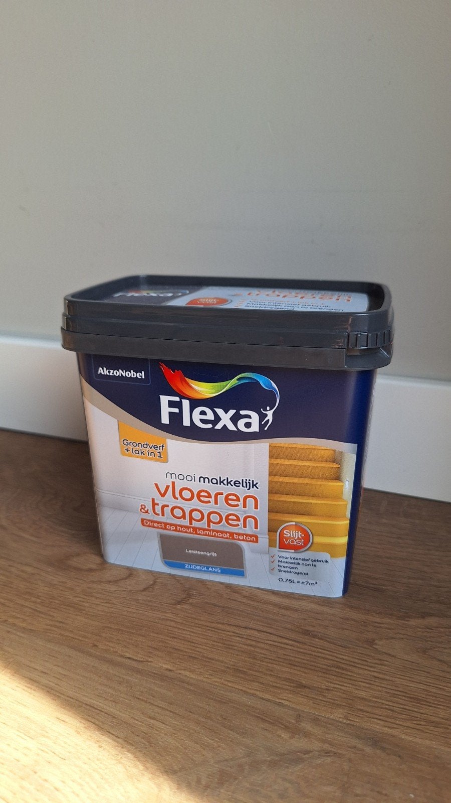 Flexa Vloer & Trap Leisteengrijs 0,75L, Ophalen of Verzenden, Grijs, Minder dan 5 liter, Verf