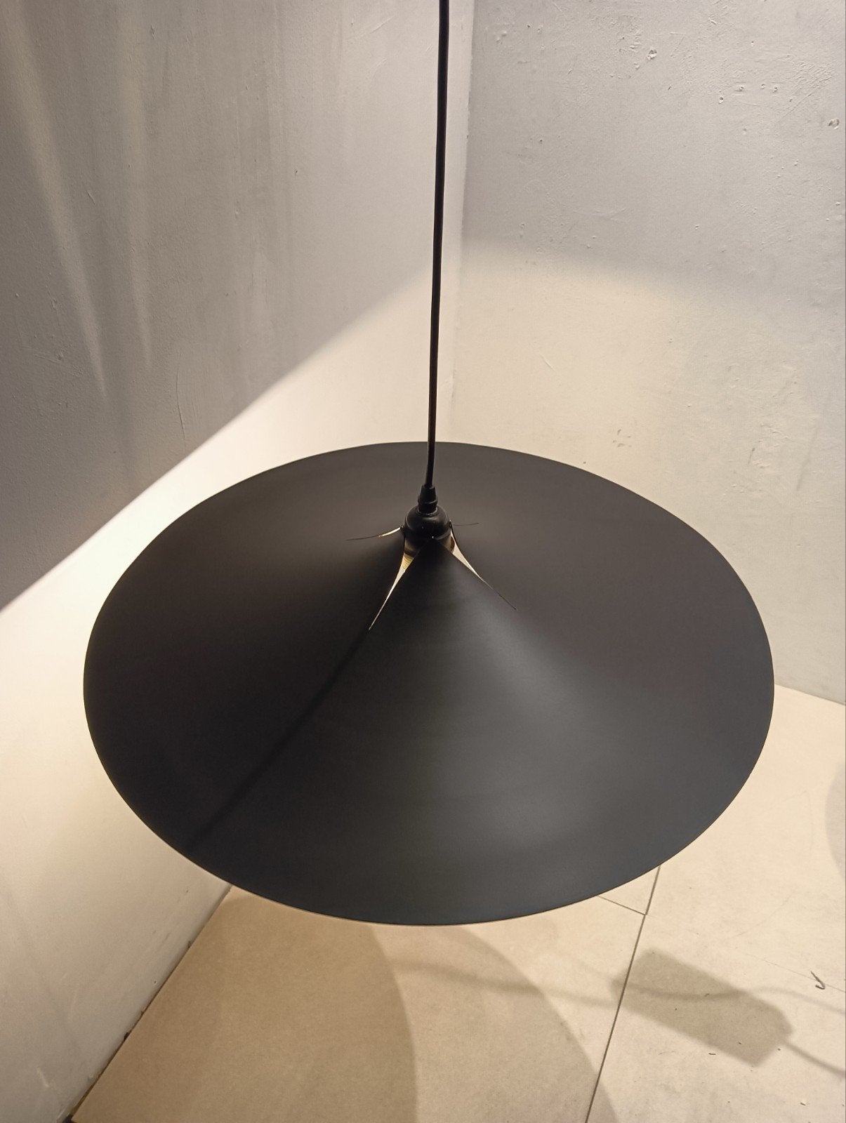Vintage hanglamp zwart metaal, 58cm diameter, Gebruikt, E27 (groot), Metaal, Ophalen