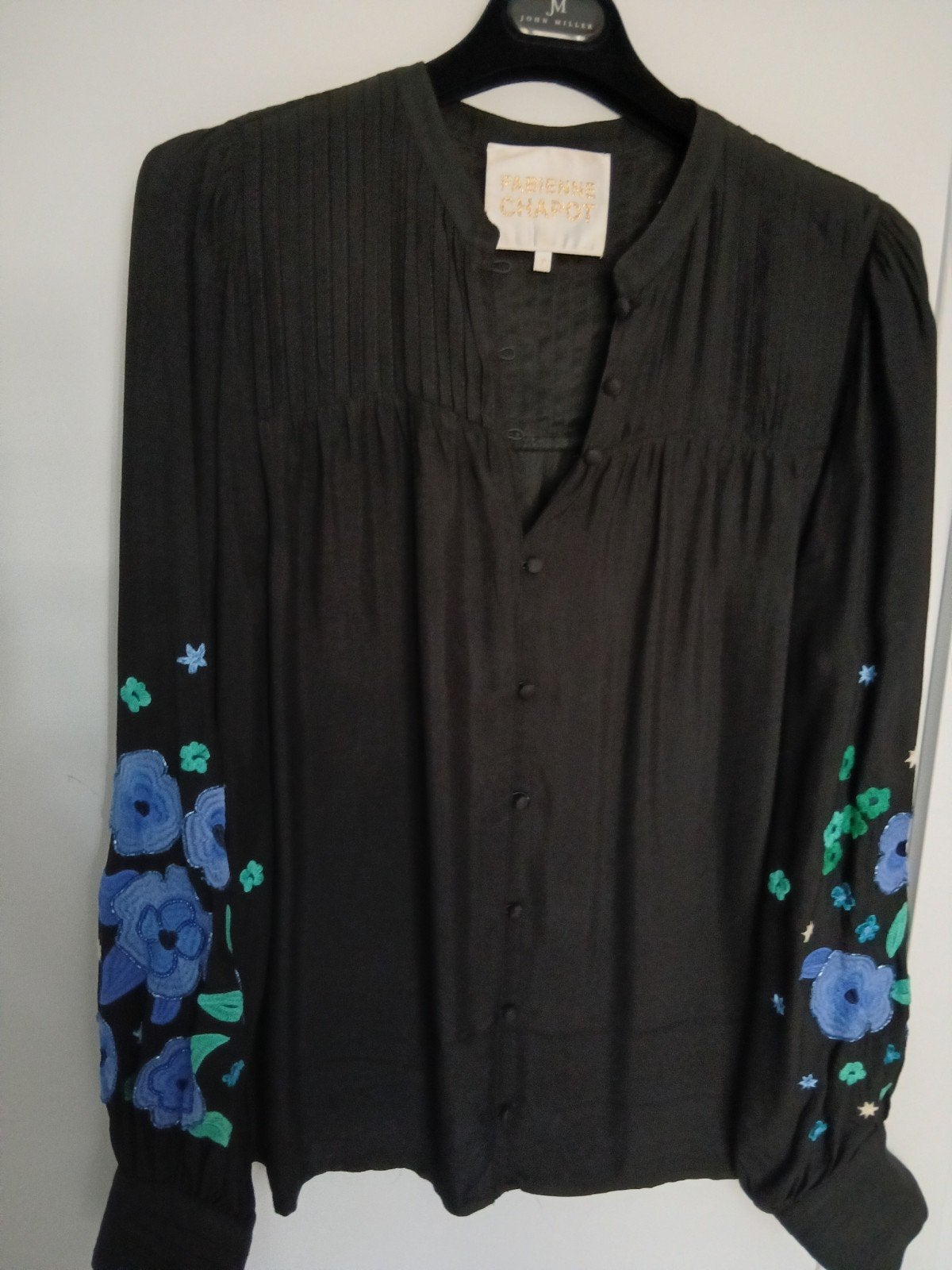Fabienne Chapot zwarte blouse met bloemenborduursel, Ophalen, Zwart, Maat 42/44 (L), Zo goed als nieuw