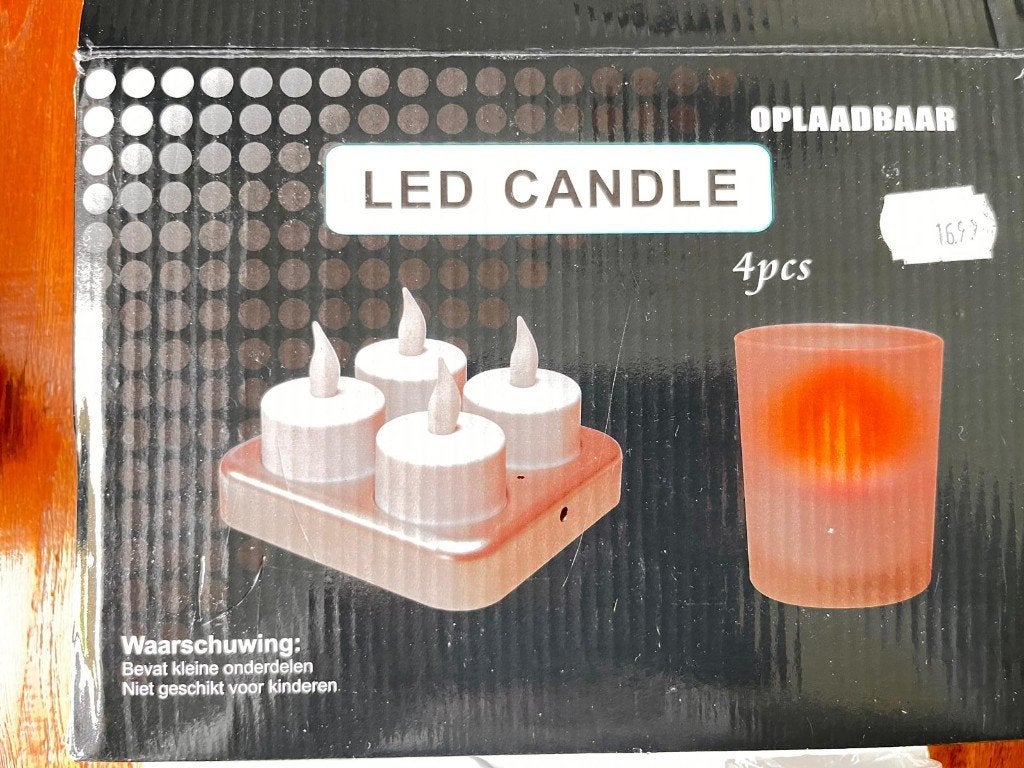 4 Oplaadbare Led Waxine Kaarsen, met aparte glazen potjes, Ophalen of Verzenden, Nieuw, Wit, Kunststof