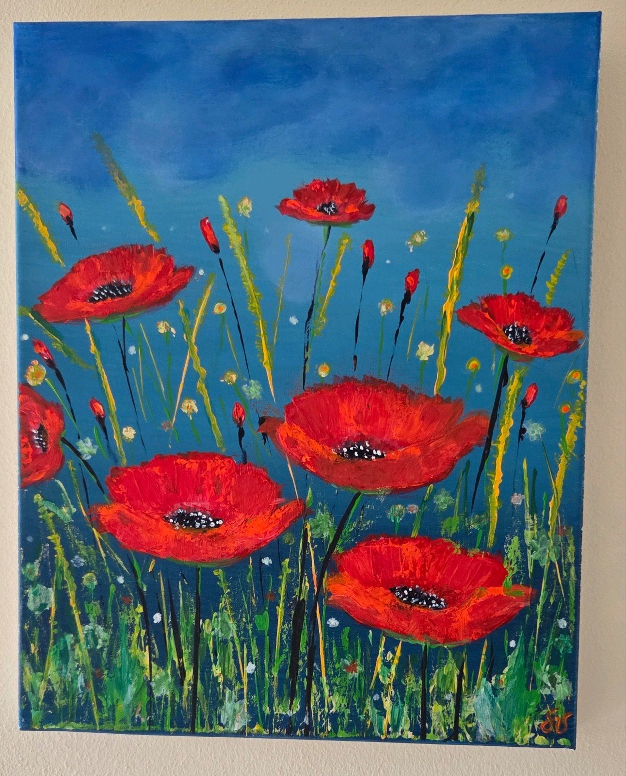 Schilderij Klaprozen in het veld - Acrylverf, Antiek en Kunst, Kunst | Schilderijen | Modern, Ophalen