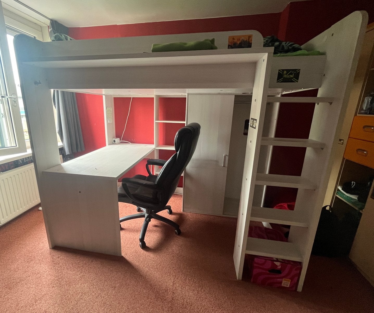 Leenbakker hoogslaper Jurre met bureau en kast, Ophalen, Gebruikt, Eenpersoons, 200 cm