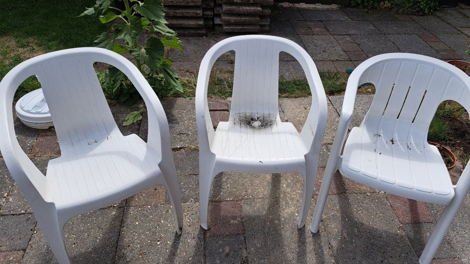 Tuinstoelen wit, 3 stuks, Tuin en Terras, Ophalen, Gebruikt, Kunststof, Stapelbaar
