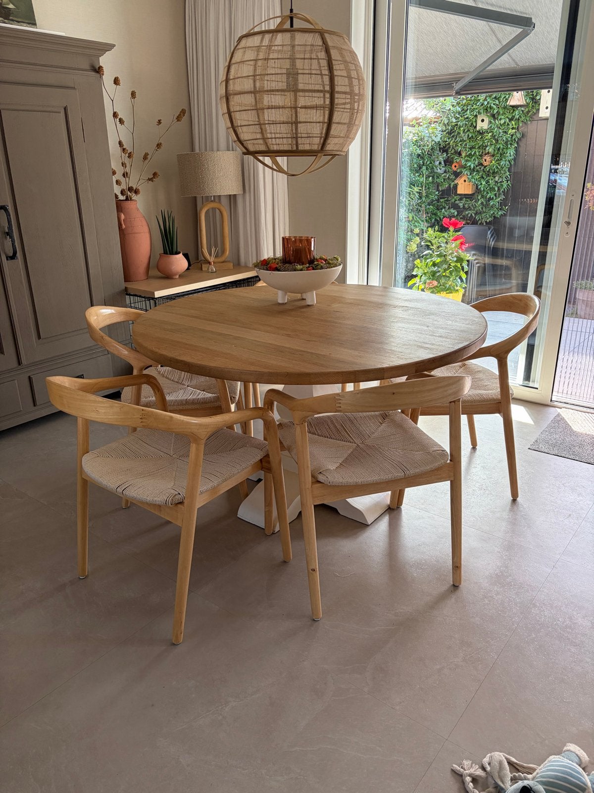 5 Eethoekstoelen van hout met gevlochten zitting, Huis en Inrichting, Ophalen, Overige kleuren, Zo goed als nieuw, Vijf, Zes of meer stoelen