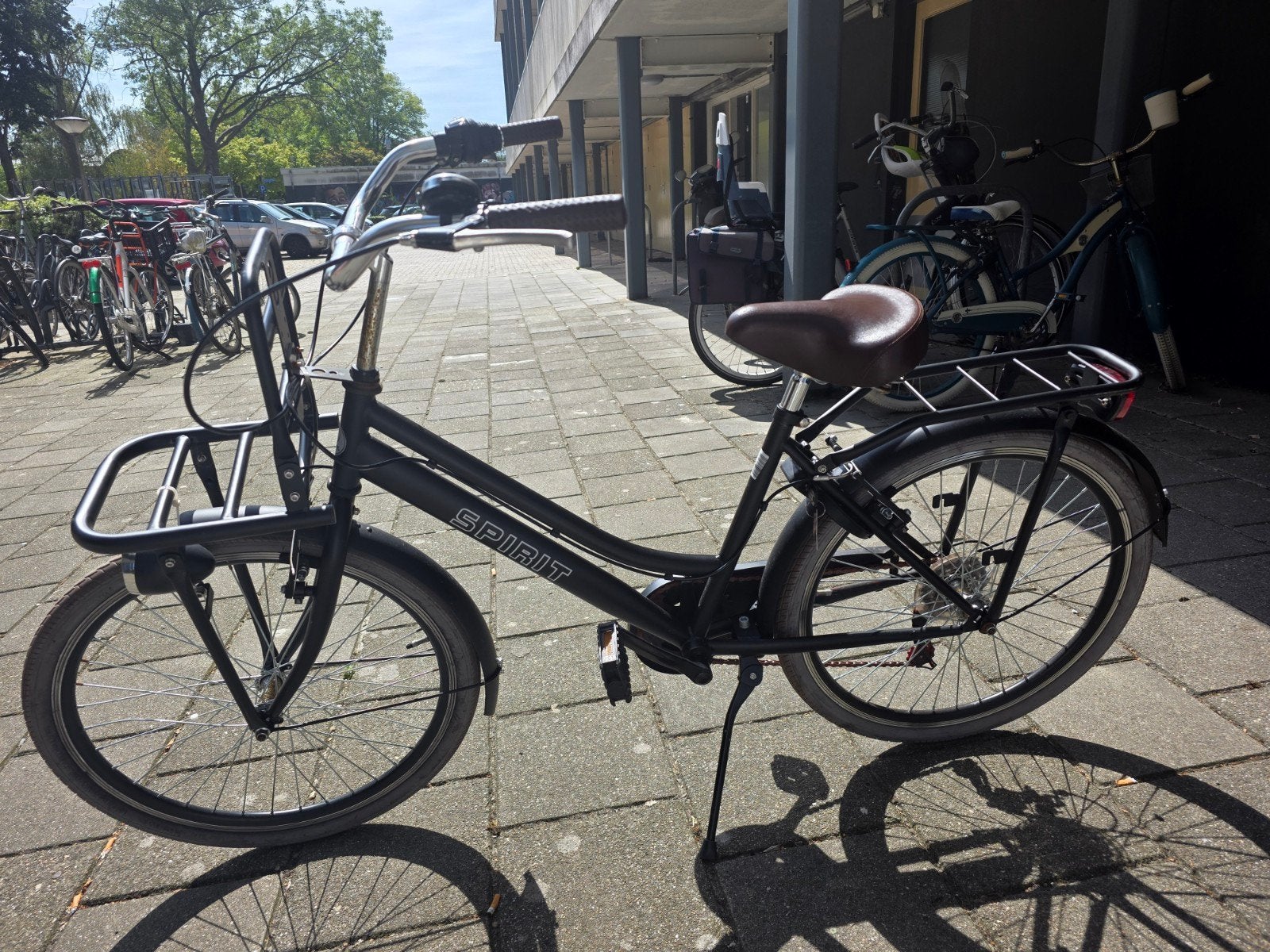 Spirit transportfiets 24 inch met 6 versnellingen en voordra, Terugtraprem, Gebruikt, 47 tot 50 cm, Versnellingen