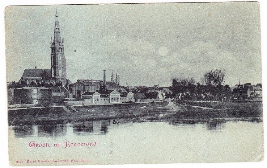 Roermond - Gezicht op de stad met gasfabriek, Verzamelen, Verzenden, Voor 1920, Gelopen, Limburg